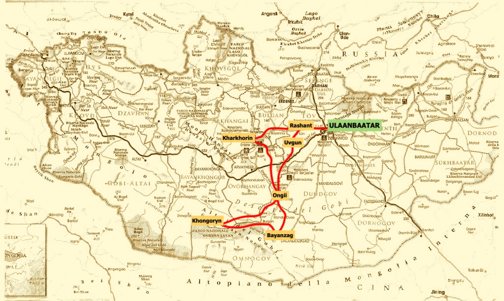 mappa del tour Grande Spazio in Mongolia - viaggio di 10 giorni classic