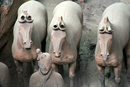 Soldato e Cavalli in terracotta dell'esercito di Xian - Parco archeologico di Xian in Cina