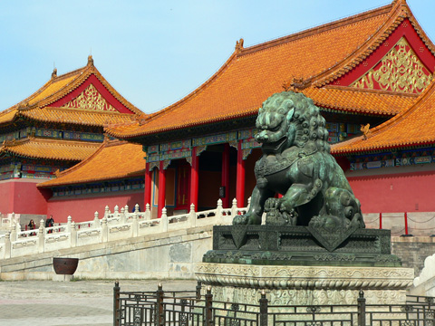 leone-guardiano in bronzo  nella città proibita di pechino
