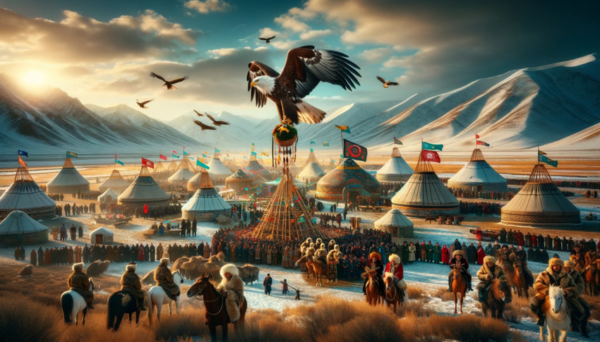 nomadi in moto alIce Festival in Mongolia con abiti invernali